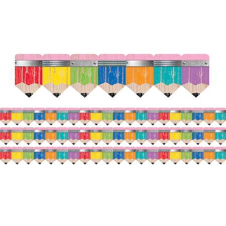 Creative Teaching Press Upcycle Style Rustic Pencils EZ Border, 48 Feet Per Pack, 3PK 10521