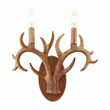 Jonathan Y Cody 13.25" 2-Light Southwestern Bohemian Resin/Iron Faux Antler LED Vanity Light, Brown Wood Finish JYL6308A