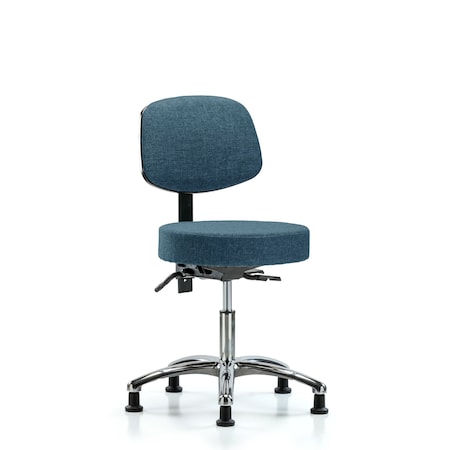Blue Ridge Ergonomics Desk Stool, Fabric, Bk Chrome, Glides, Blu BR-FDHST-CR-T0-RG-F43
