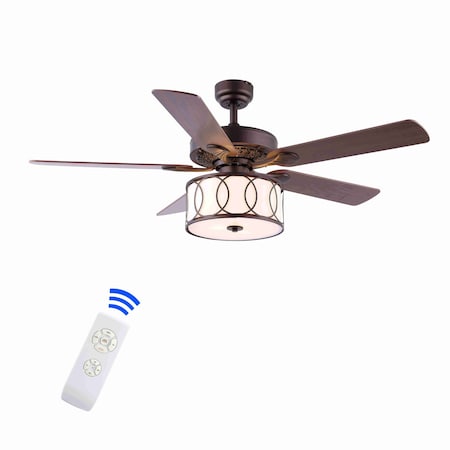 Jonathan Y Circe 52" 3-Light Transitional Glam Drum Shade LED Ceiling Fan With Remote, Oil Rubbed Bronze/White JYL9607B