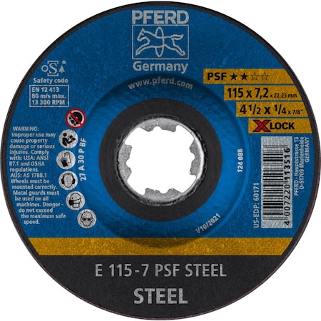 Pferd 4-1/2'' x 1/4 Grinding Wheel, X-LOCK - PSF STEEL - Type 27 60171