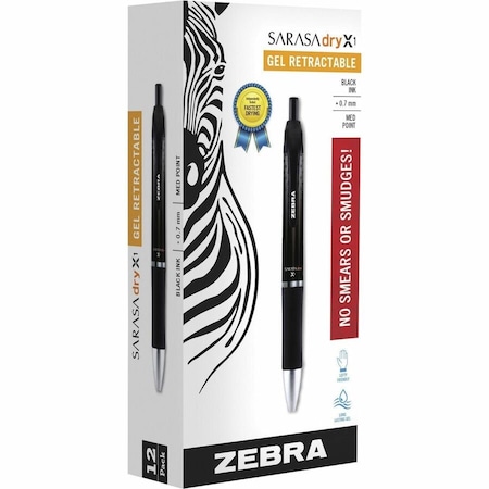 Zebra Pen Zebra SARASA dry X1 Retractable Gel Pen - Retractable - Black Dry, Gel-based Ink - 1 Dozen 45610