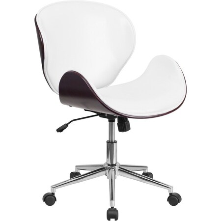 Flash Furniture Contemporary Conference Office Chair, White Back, 21-1/2 in W 26" L 32" H, Leather Seat SD-SDM-2240-5-MAH-WH-GG