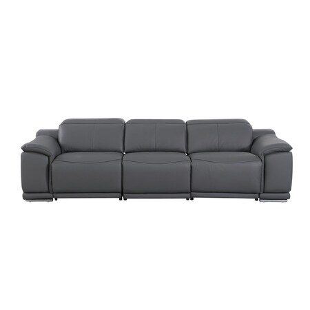 Homeroots 107" Dark Gray Italian Leather Reclining Metal USB Sofa 720288