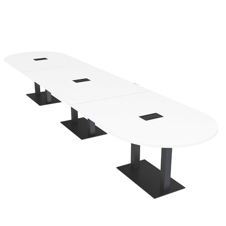 Skutchi Designs Racetrack Conference Table With Power, 48 in W, 216 in L, White HAR-RAC-48X216-DOU.BK-W960-EBLK