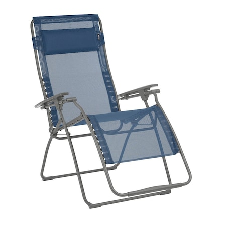 Homeroots 30" Blue and Gray Steel Outdoor Zero Gravity Chair with Blue Cushion 320649