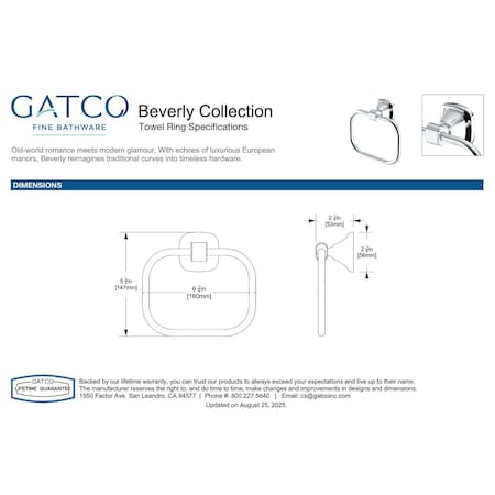 Gatco Beverly Towel Ring, Polished Nickel 5512PN