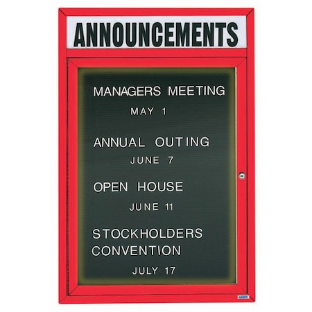 Aarco Illuminated Enclosed Letter Board Directory w/ Powder Coated Red Al Frame and Header, 36''Hx24''W ADC3624HIR
