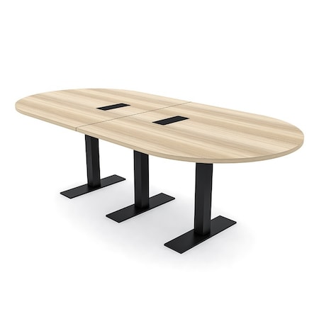 Skutchi Designs 8ft Racetrack Conference Table With Power | Harmony Series | 8 Person Meeting Room Table HAR-RAC-48X96-T.BK-K525-EBLK