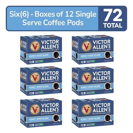 Victor Allen Decaf Donut Shop Blend, Medium Roast, Single Serve Coffee Pods for K-Cup Brewers, 72PK FG018387