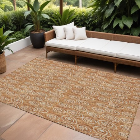 Homeroots 9' X 12' Terra Cotta Copper And Beige Geometric Washable Indoor Outdoor Area Rug 583400