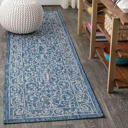 Jonathan Y Charleston Vintage Filigree Textured Weave Navy/Gray 2 ft. x 8 ft. Indoor/Outdoor Runner Rug SMB106D-28