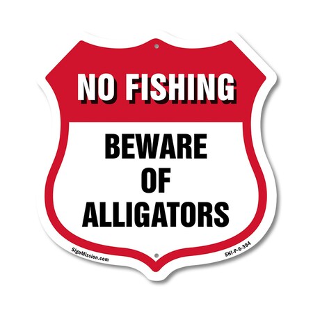 Signmission No Fishing Shield Sign Beware Of Alligat, 6 Inch X 6 Inch, Plastic Sign SHI-P-6-394