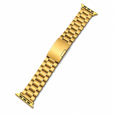 Elegani Stainless Steel Replacement Band with Clasp Compatible with Apple Watch 45mm, Yellow Gold B5LS-YGD-45mm
