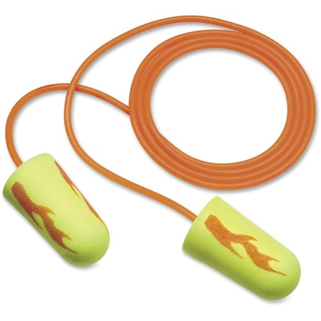 3M Disposable Corded Ear Plugs, Bullet Shape, 33 dB, Orange/Yellow, 200PK 311-1252