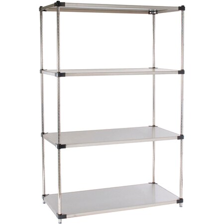 Global Industrial Nexel 4 Shelf, Stainless Steel Solid Shelving Unit, Starter, 48"W x 18"D x 54"H B3152567