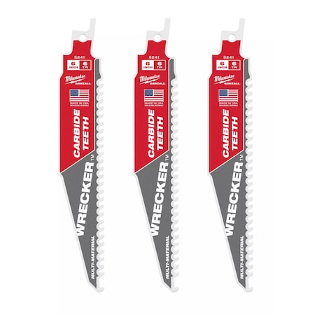 Milwaukee Tool 6 in x 6 TPI Reciprocating Saw Blade, 3 PK 48-00-5341
