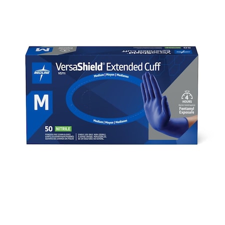Medline VersaShield Extended Cuff Powder-Free Nitrile Exam Gloves, Size M, 500PK VS711M