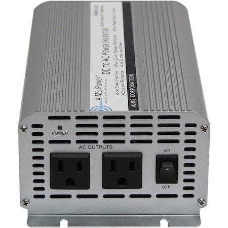 Aims Power Power Inverter, Modified Sine, 2500 W Peak, 1,250 W Continuous, 2 Outlets PWRB1250