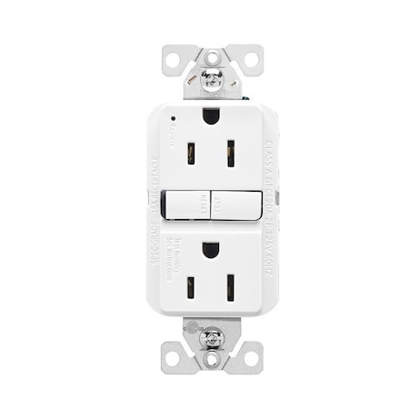 Eaton Wiring Devices Receptacle, 125 V, 15 A, NEMA: 5-15R, GFCI Socket, Back, Side Wiring, White GF15W-BX-L