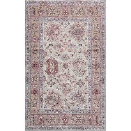 Jonathan Y Kisara Oushak Style Distressed Border Non-Slip Machine-Washable Rose Clay/Cream 5ft x 8ft Area Rug PTN101D-5