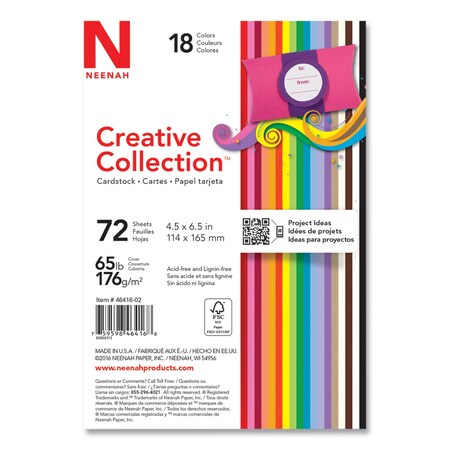 Neenah Paper Creative Collection Premium Cardstock, 65 lb, 4.5 x 6.5, Assorted Starter Pack, 72PK 46416-02