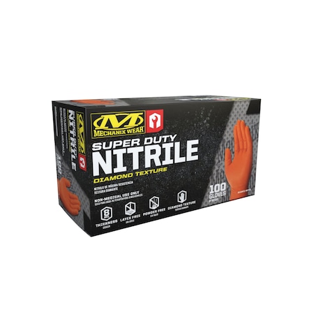 Mechanix Wear RDT, Nitrile Diposable Gloves, 8 mil Palm, Diamond Texture, Powder-Free, M ( 9 ), 100 PK, Orange D01-09-009-100