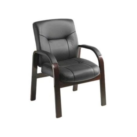 Boss Office Products Boss Reception Guest Chair with Arms - Leather - Black B8909