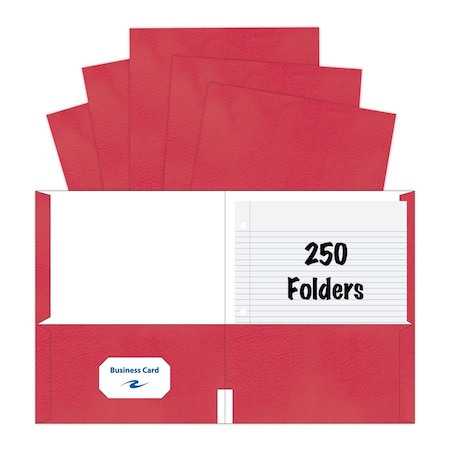 Roaring Spring Case of Red Paper Pocket Folders, 11.75"x9.5", Twin Pockets hold 25 sheets each, 11 pt tag board, PK250 50123cs