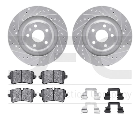 Dynamic Friction Co DFC Rotors-Drilled & Slotted-Silver w/ EURO 5000 Ceramic Brake Pads Incl Hdw 7612-73057