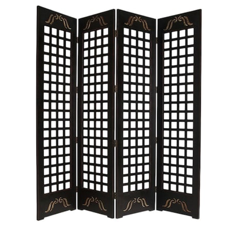 Homeroots 84" Brown Wood Folding Four Panel Screen Room Divider 274735