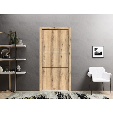 Sartodoors Sliding Closet Bi-fold Doors, Planum 0014 Oak and Aluminum Strips, Sturdy Tracks Moldings Trims Har PLANUM0014BF-DUB-36