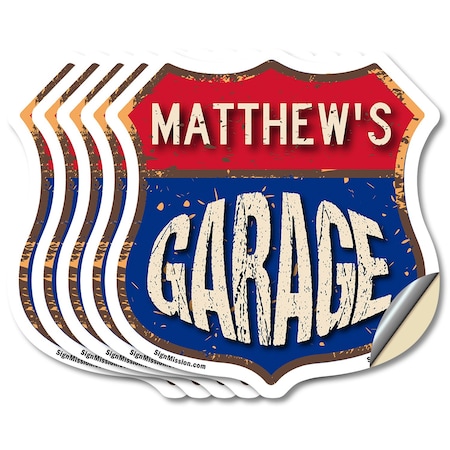 Signmission Matthew's Garage, 6 inch X 6 inch, Vinyl Decal, 5PK SHI-D-5PACK-6-383-MATTHEW