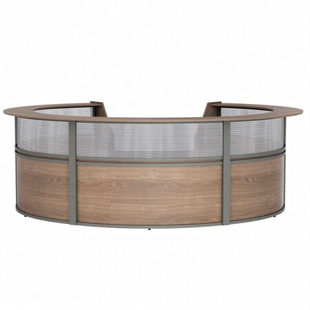 Linea Italia Reception Desk 11.1 ft D X 46 in H, 11.8 ft W X Thermofused Laminate, Clear, Walnut ZUI319