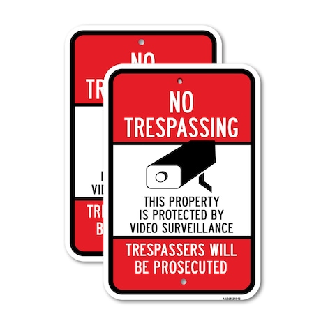 Signmission No Trespassing This Property Is Protected By Video, 18'' X 24'' 2 Signs, Heavy Gauge Aluminum, 2PK A-1824-2PACK-24942