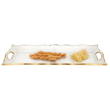 Homeroots 20in Clear And Gold Seeded Glass Serving Tray With Handles 375753