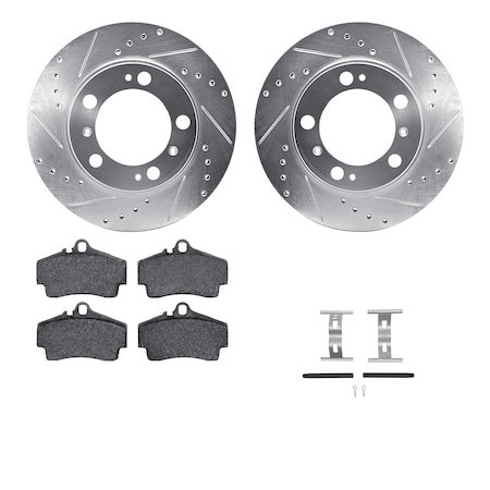 Dynamic Friction Co DFC Rotors-Drilled & Slotted-Silver w/ EURO 5000 Ceramic Brake Pads Incl Hdw 7612-02008