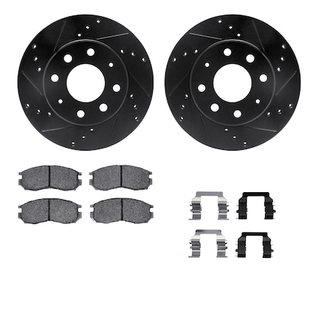 Dynamic Friction Co DFC Rotors-Drilled & Slotted-Black w/ 5000 Advanced Brake Pads Incl Hdw 8512-72034