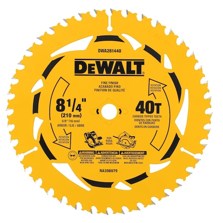 Dewalt Circular Saw Blade, 8.25 in dia. DWA281440