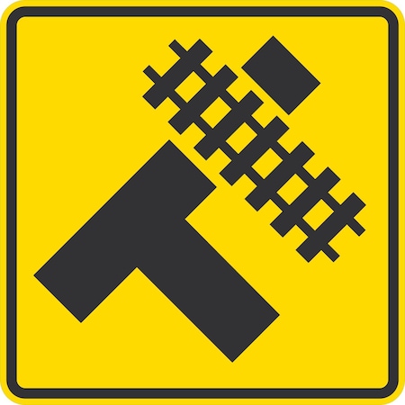 Lyle Highway-Light Rail Transit Grade Crossing (right symbol), 24x24, Engineer Grade, Yellow G-12967-EG_24x24