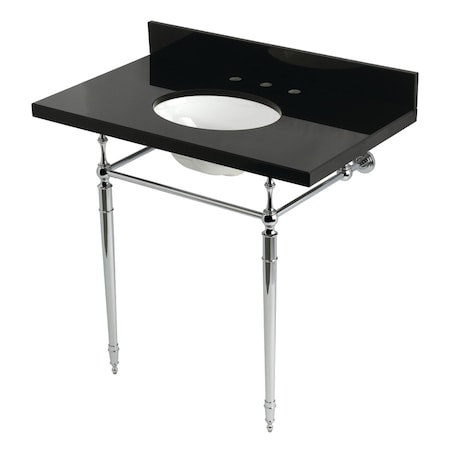 Kingston Brass 36" Black Granite Console Sink with Brass Legs, 8-Inch, 3-Hole, Black Granite/Polished Chrome KVPK3622K81
