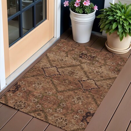 Homeroots 3' X 5' Orange Copper And Brown Floral Washable Indoor Outdoor Area Rug 588906