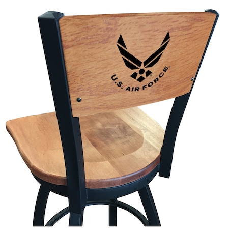 Holland Bar Stool Co 36" Blk Wrinkle U.S. Air Force Swivel Bar Stool, Laser Engraved Back L03836BWMedMplAAirForMedMpl