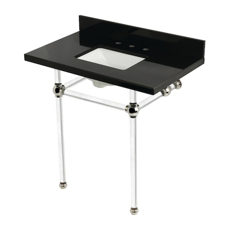 Kingston Brass 36" Black Granite Console Sink with Acrylic Legs, 8-Inch, 3-Hole, Black Granite/Polished Nickel KVPK36KASQ6