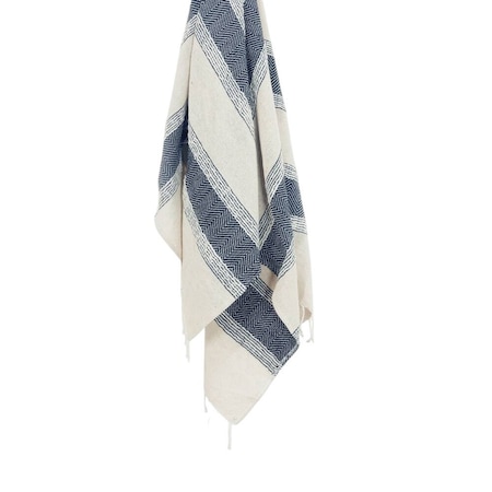 Homeroots 50" X 60" Blue And Ivory Cotton Woven Striped Throw Blanket with Fringe 518817