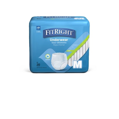 Medline FitRight Extra Protective Underwear, Size M, for Waist Size 28in-40in, 80PK MSC13005A