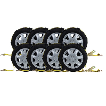 Mytee Products 2inx9ft Ratchet Tire Wheel Strap Over The Tire Auto Hauler Tie Down Straps, 8PK RST-209SHRBx8