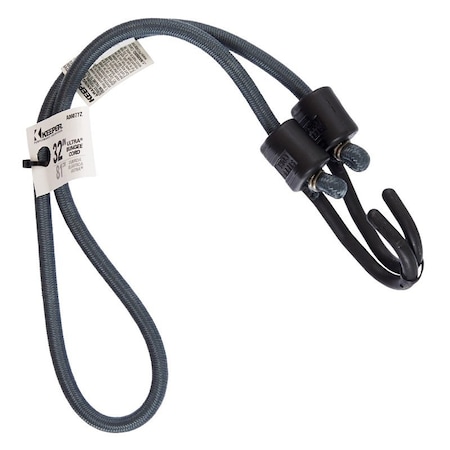 Keeper Bungee Cord, 32 in L, Rubber, Gray, Hook End A06077Z