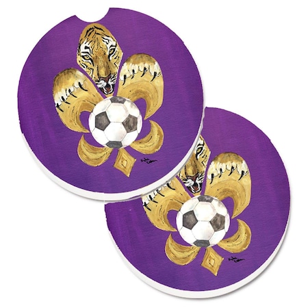 Carolines Treasures Tiger Fleur De Lis Soccer Set of 2 Cup Holder Car Coaster 8477CARC