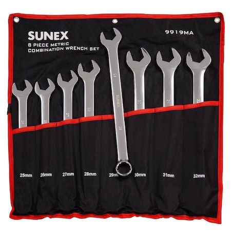 Sunex 8 Pc. Metric Full Polish V-Groove Combination Wrench Set 9919MA